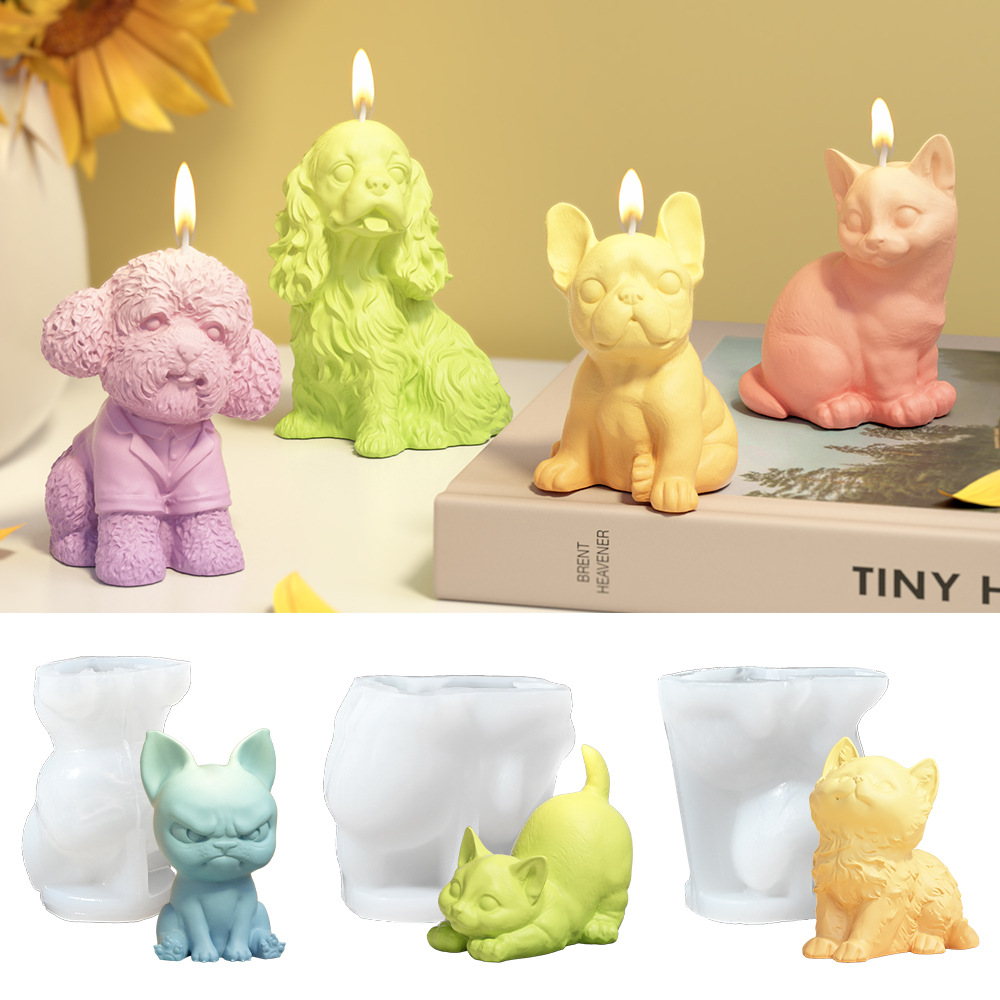 Soap Making Gifts - นั่ง Labrador ลูกสุนัขแม่พิมพ์ซิลิโคนสําหรับกลิ่นเทียนสัตว์แมวเรซิ่นแม่พิมพ์ลูกแมวยิปซั่มทํา Smile Dog Shape