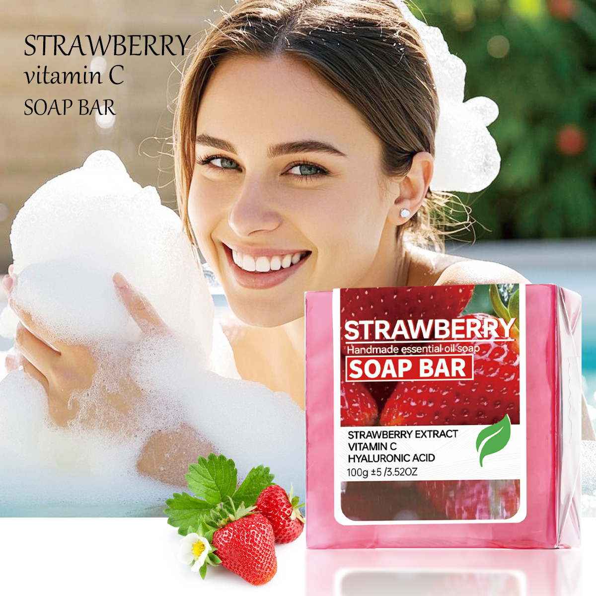 Castor Oil Soap - สบู่น้ำมันหอมระเหยจากแยมผลไม้สตรอเบอร์รี่ สบู่แฮนด์เมด ทำความสะอาด ล้างหน้า และสบู่อาบน้ำ สบู่กลิ่นผลไม้