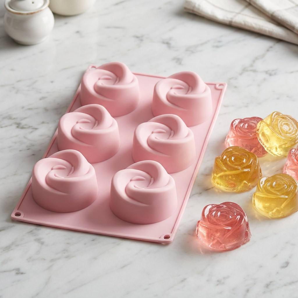 Natural Making Soap - แม่พิมพ์ซิลิโคนรูปดอกกุหลาบ 6 ช่อง เกรดอาหาร ปราศจากสาร BPA