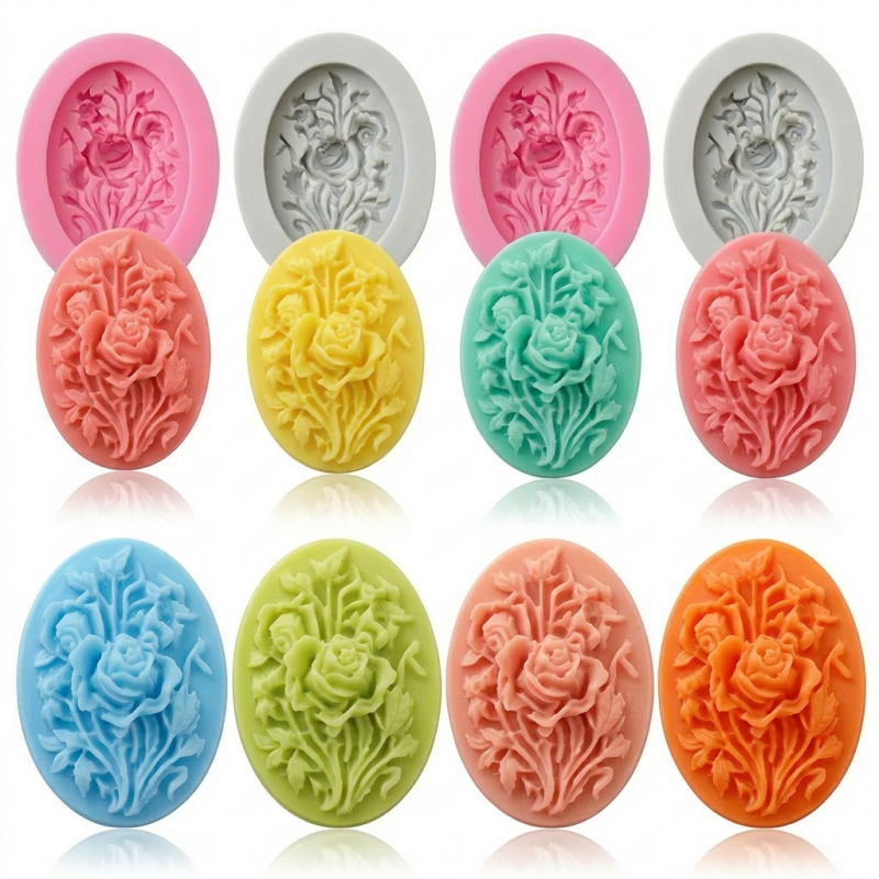 Soap Making Gloves - แม่พิมพ์ซิลิโคน 4 ชิ้นรูปทรงดอกไม้，แม่พิมพ์ซิลิโคนที่ถอดออกง่ายและนำกลับมาใช้ใหม่ได้，เหมาะสำหรับการทำสบู่แฮนด์เมดในฤดูร้อน，ยังเหมาะสำหรับการใช้งานอื่นๆ